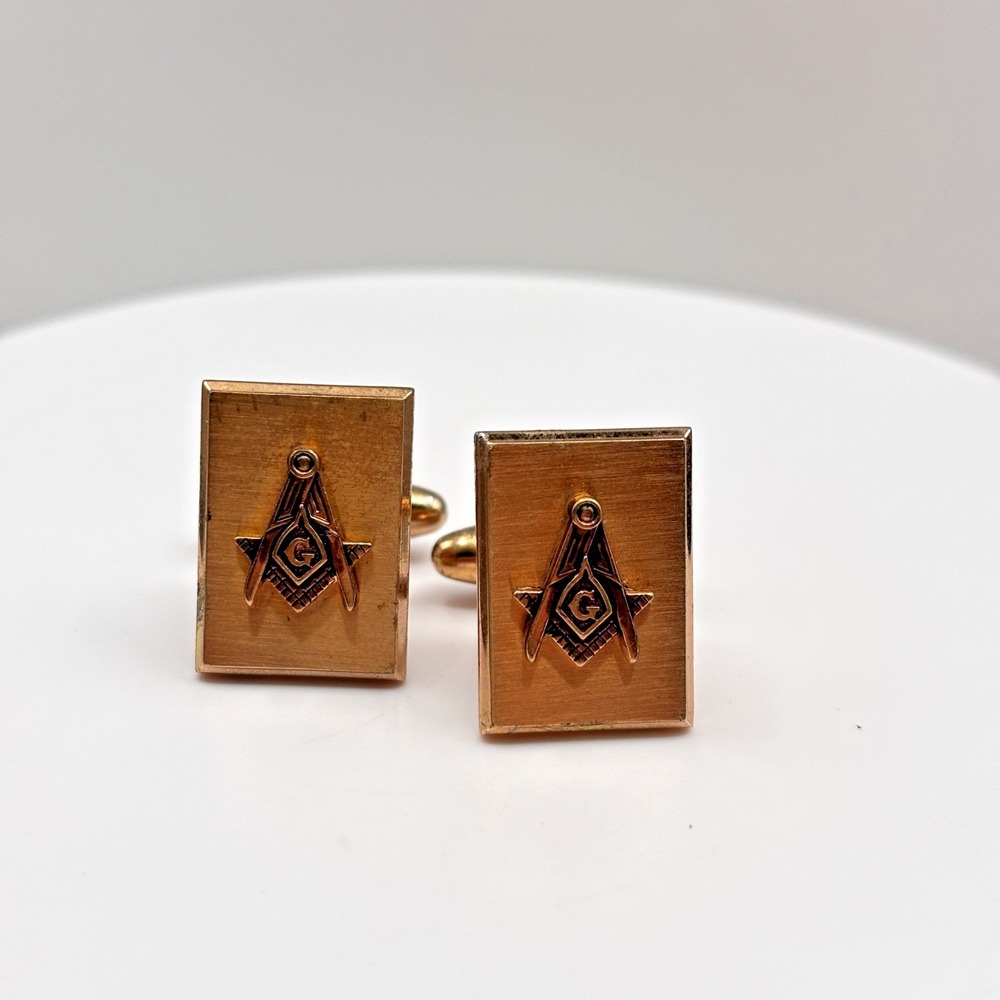 VTG Hickok Gold Tone Masonic Square & Compass G Cufflinks Men's Jewelry